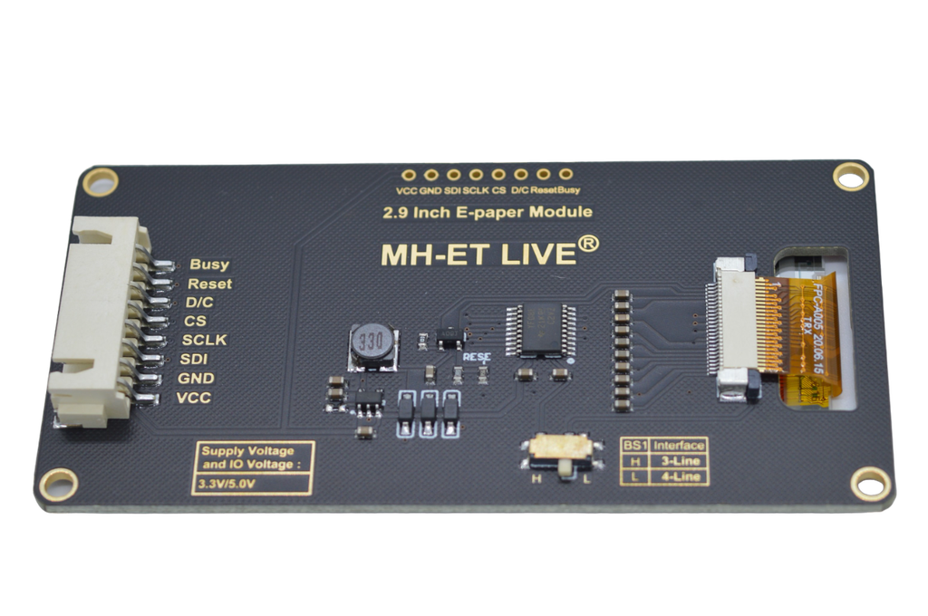 Módulo Epaper 2.9" color negro. Comunicación SPI